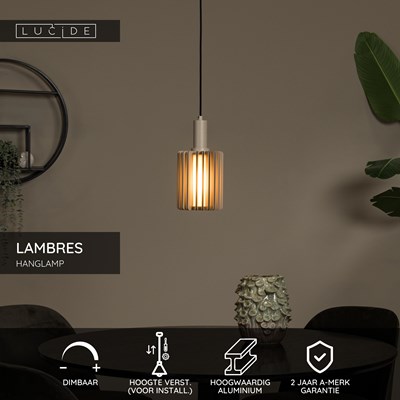Lucide LAMBRES - Hanglamp - Ø 15 cm - 1xE27 - Taupe